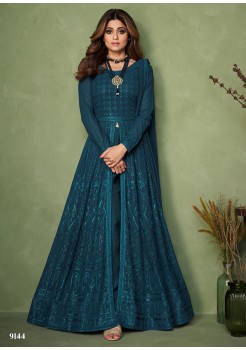 Green Georgette  Readymade Anarkali/Gown 
